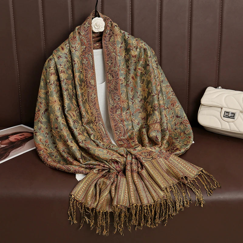 Tassel Blanket Design Thick Pashmina New Winter Warm Shawl Wrap Cashmere Scarf Women Neckerchief Poncho Stoles 2025