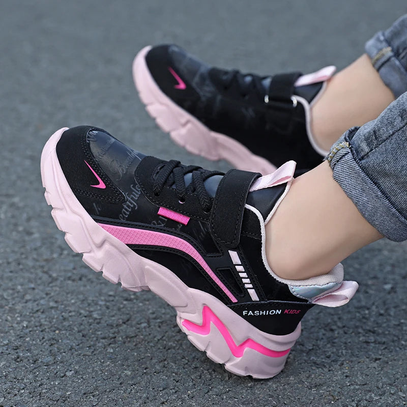 Girls Sport Shoes Comfortable Leather Kids Running School Casual Shoes  Non-slip Outdoor Children Walking Sneaker Tennis