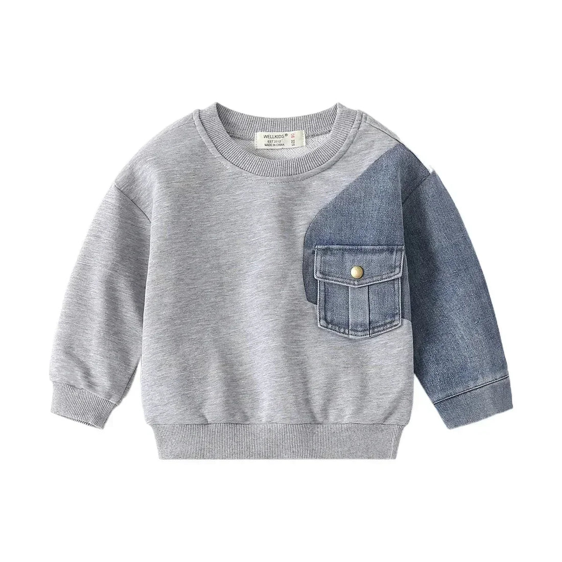 Boys Denim Sweatshirt Kids Stitching Sleeved Loose Sweater 2024 Spring Autumn Children's Street Style Casual Hoodies Clothes