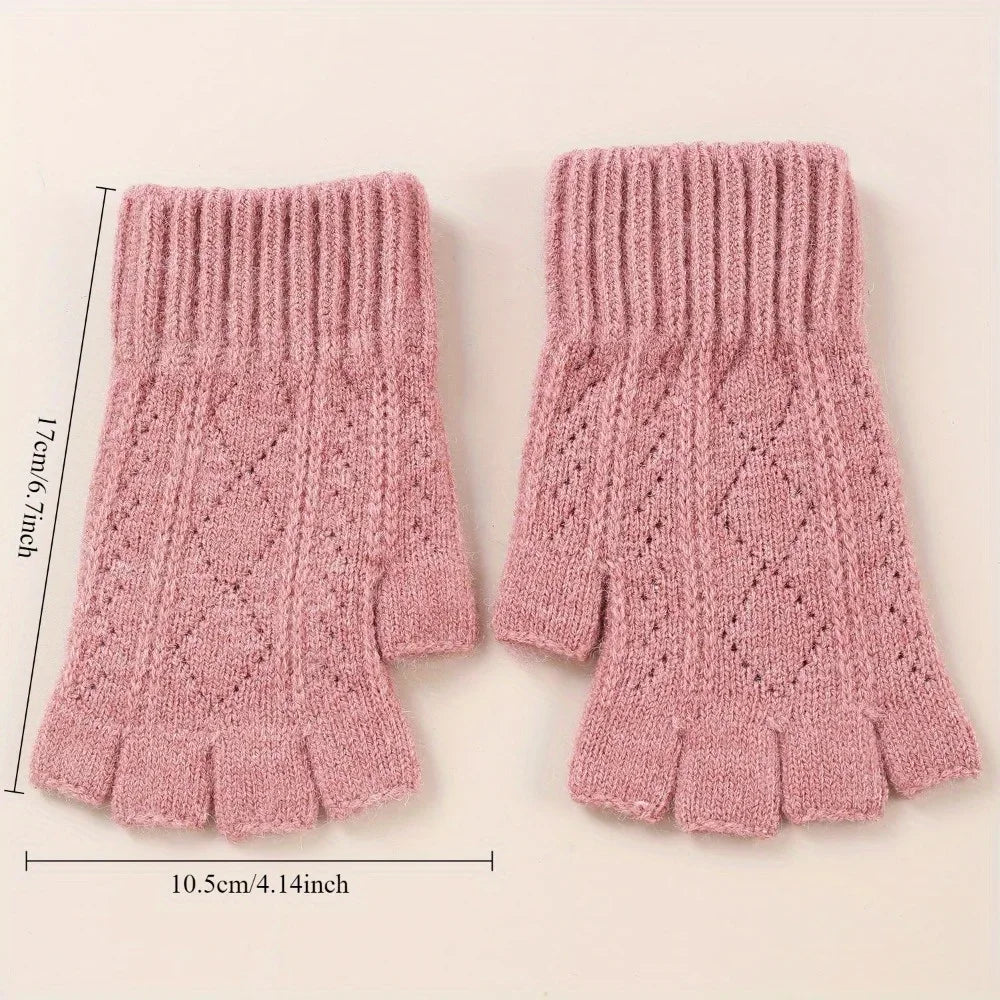 Mink Fleece Soft Winter Half Finger Gloves Women Warm Luxury Solid White Plush Knitted Fingerless Gloves Wrist Mittens Writting