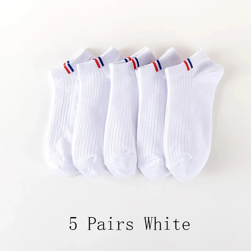 5 Pairs Of Thin Summer Blending Boat Socks Plain Color Mens Casual Socks Breathable Sweat Absorbing Calibration Socks