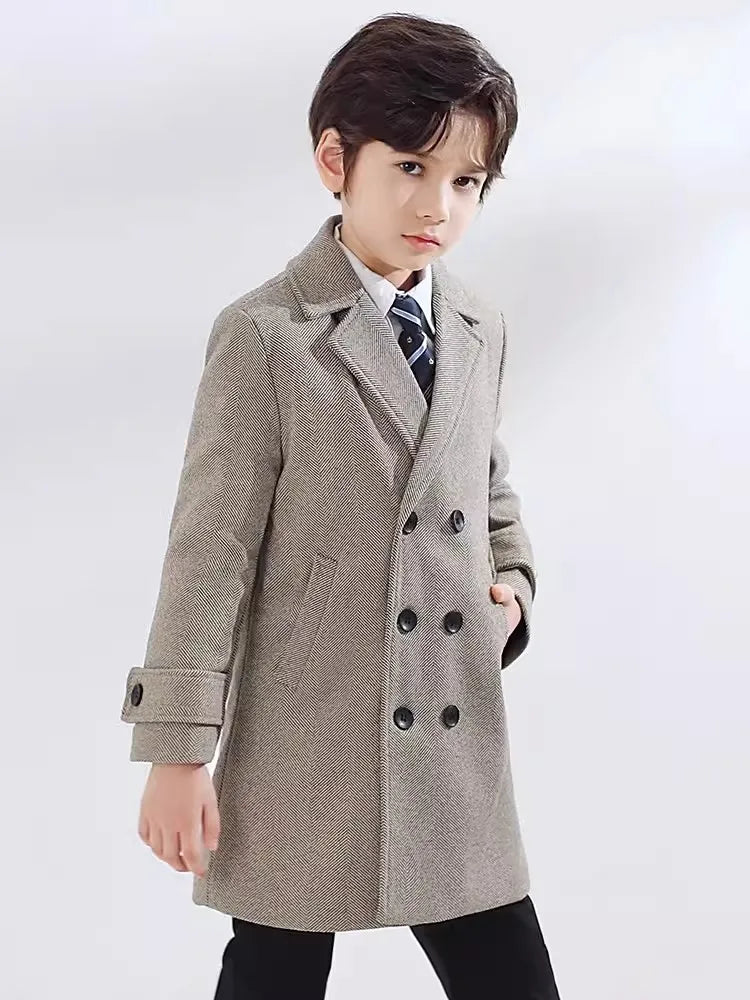 Boys Girls Winter Thick Warm Wool Coat Children Windproof Outdoor Long Jacket Kids Formal Birthday Party Photography Woolen Coat