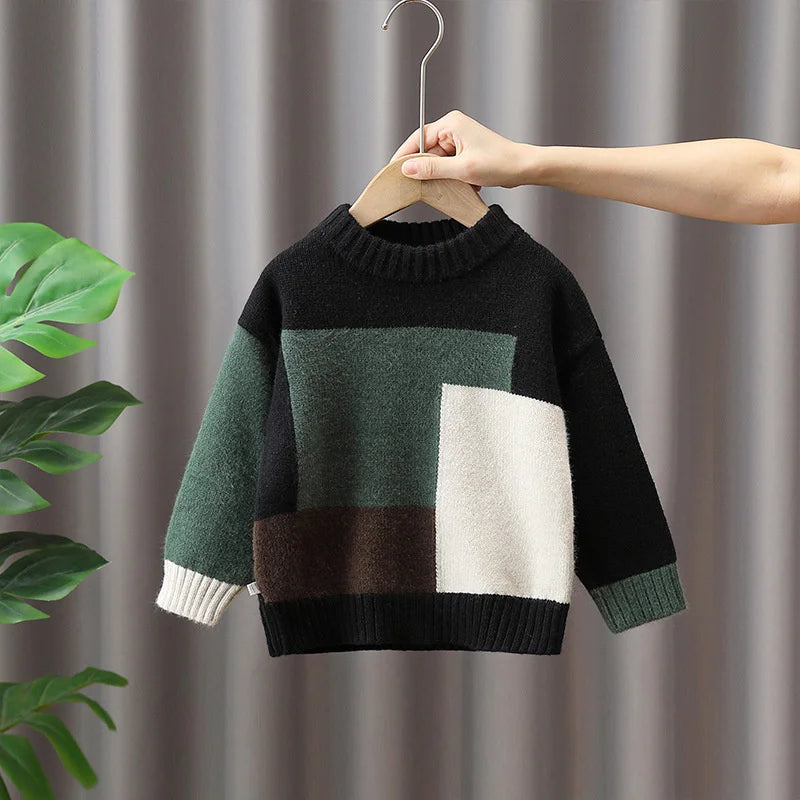 Boys Woolen Sweater Crochet Cotton Windbreak 2023 Dazzling Warm Thicken Autumn Winter Pullover Plus Size Children's Clothing