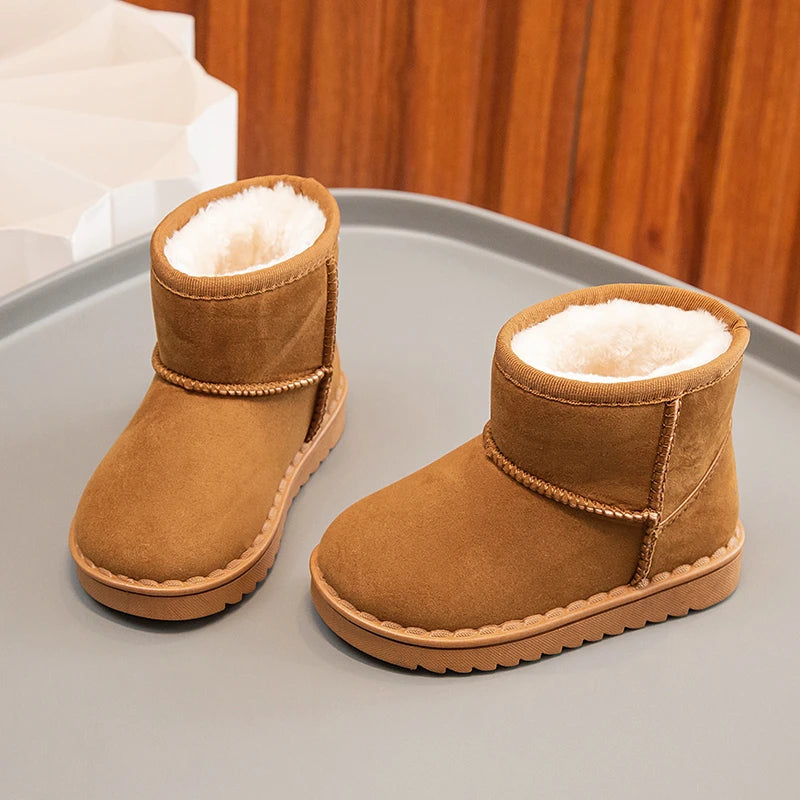 Children Snow Boots Concise Style Plush Chunky Winter Kids Short Boot Solid Color Slip-on Unisex Classic Boys Girls Shoes 23-36