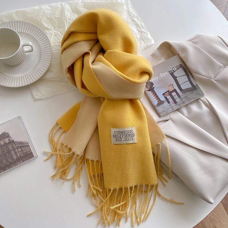 2025 New Fashion Cashmere Scarf Warm Winter for Women Korean Style Knitted Solid Color Double Sided Wraps Neckerchief