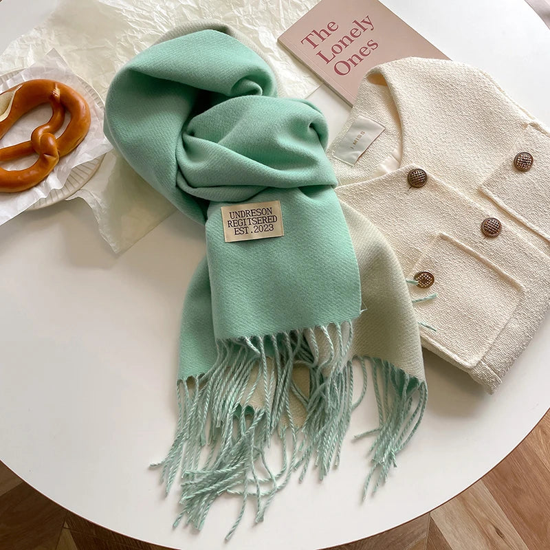 2025 New Fashion Cashmere Scarf Warm Winter for Women Korean Style Knitted Solid Color Double Sided Wraps Neckerchief