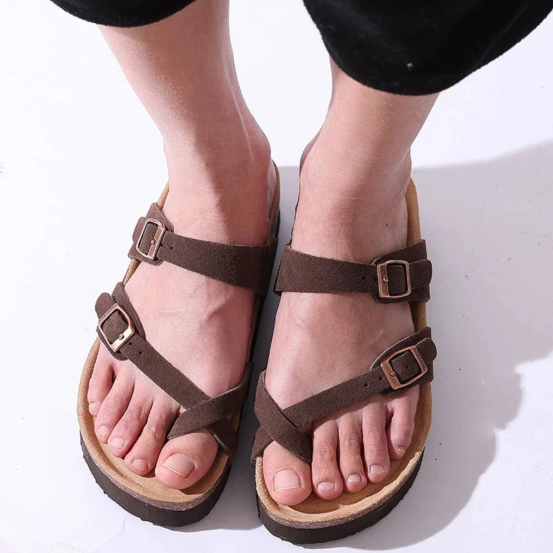 Comwarm Classic Cork Sandals For Women Men Fashion Soft Thick Sole Cork Slippers Summer Beach Sandals Home Open Toe Flat Sandals