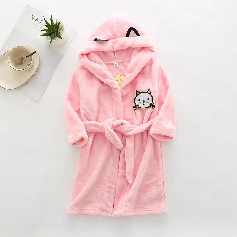 New Autumn Winter Kids Hooded Flannel Bathrobe Baby Bath Robes Boys Girls Cute Cartoon Soft Warm Pajamas Long Sleeve Towel Robe