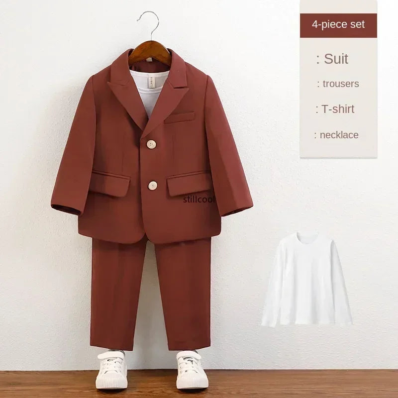 Suit for Boys Fall Casual Children School Uniform Outfits Handsome Kids Host Performance Costume 8 10 Y Boy Birthday Blazers Set