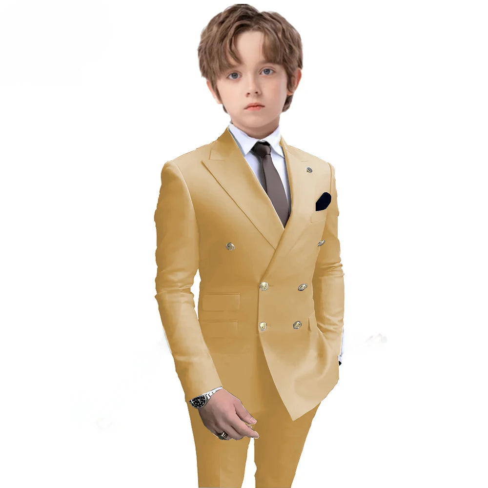 Navy Blue Boys 2 Piece Suit Double Breasted Blazer Kids Wedding Tuxedo Jacket Pants Formal Child Clothes 2-16 Years Old