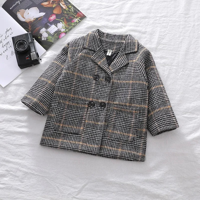 Spring Boys Jackets Child  Girl Woolen Double-breasted Baby Trench Coat Lapel Autumn Kids Outerwear  Winter Wool Overcoat