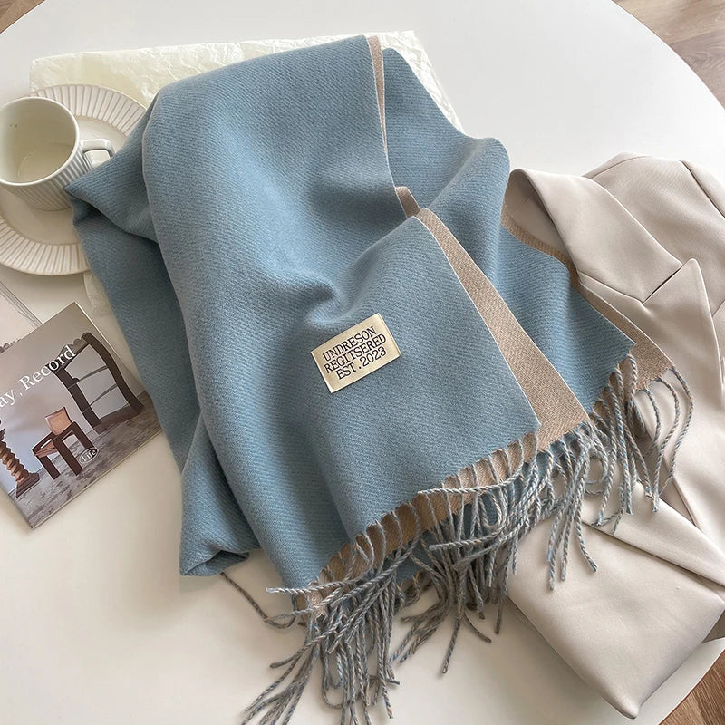 2025 New Fashion Cashmere Scarf Warm Winter for Women Korean Style Knitted Solid Color Double Sided Wraps Neckerchief