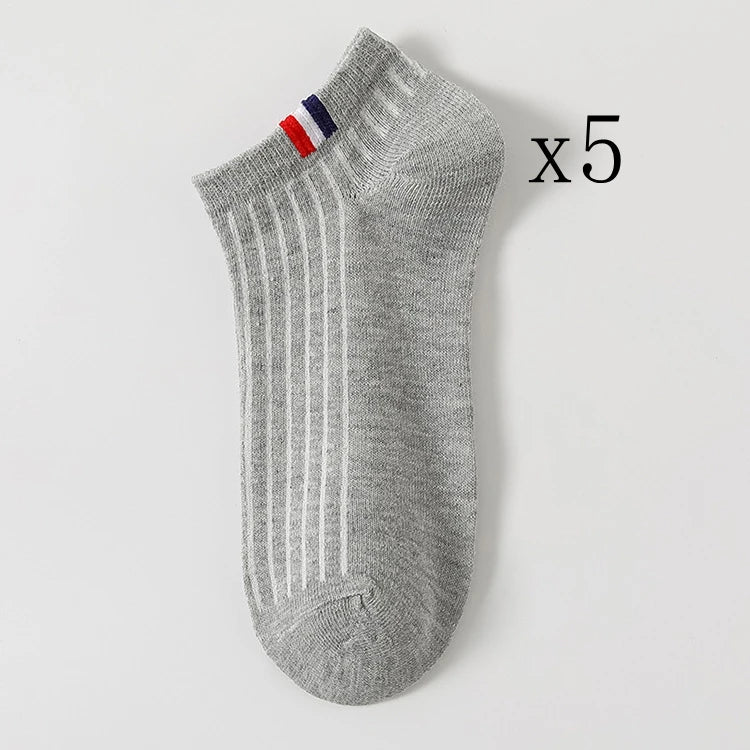 5 Pairs Of Thin Summer Blending Boat Socks Plain Color Mens Casual Socks Breathable Sweat Absorbing Calibration Socks