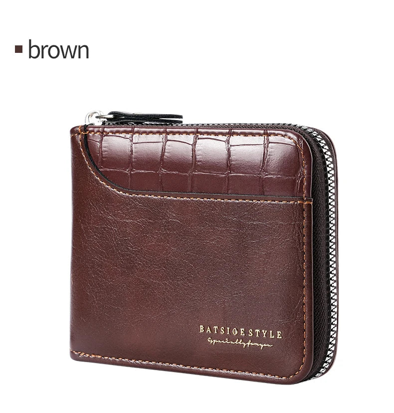 Leather Men’s Wallet Luxury Mens Purse Male Zipper Card Holders with Coin Pocket Rfid Wallets Gifts for Men Money Bag