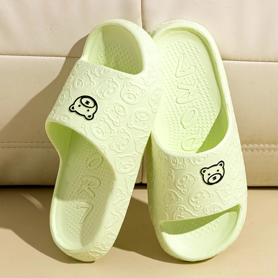 Women's Slippers Summer Printting Cute Bear Indoor Bathroom Anti-slip Soft Sole Couple Lightness Comfortable Men Leisure Shoes