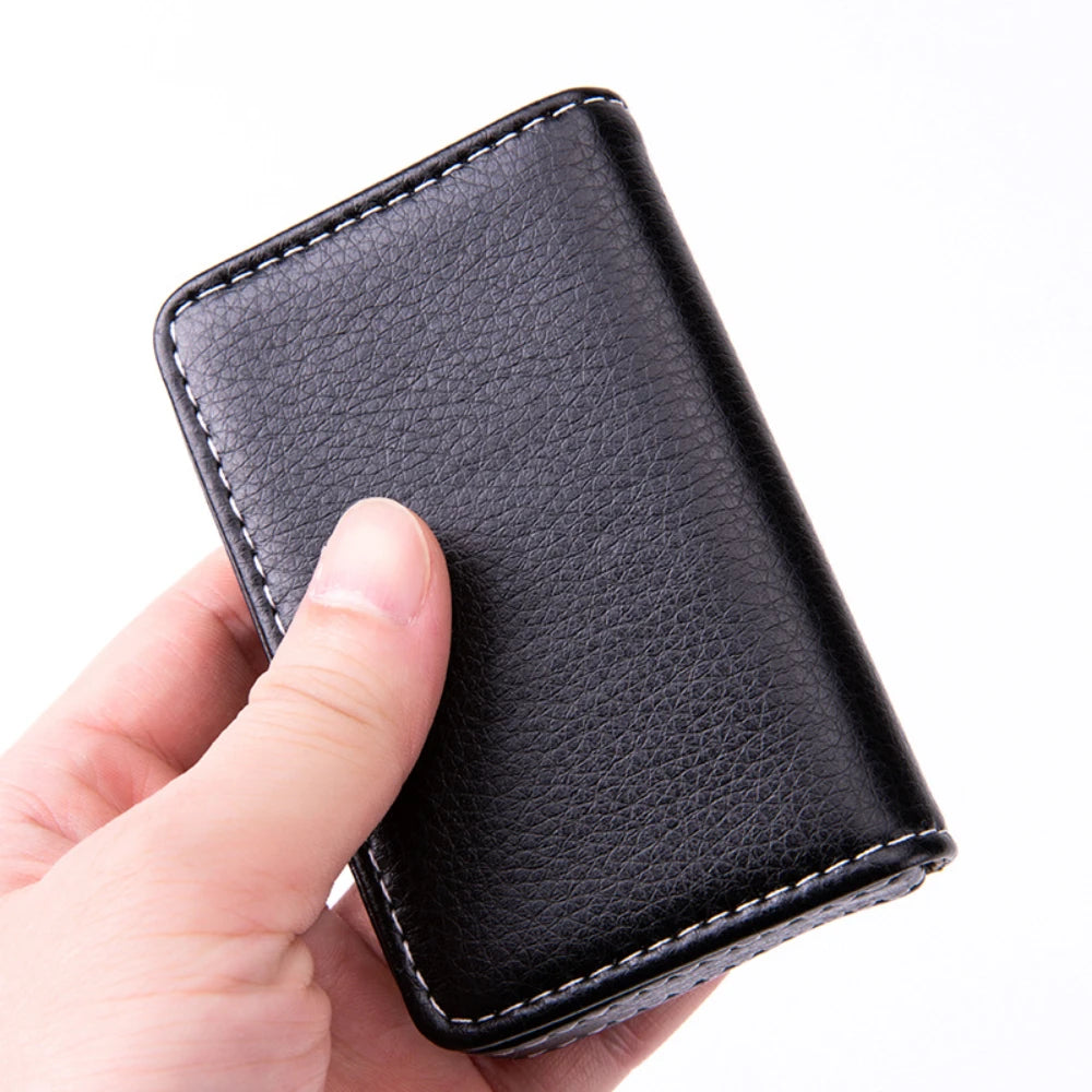 Sized Stitched PU Leather Credit Card Holder Visiting Business Card Case Wallet with Magnetic Shut for Men