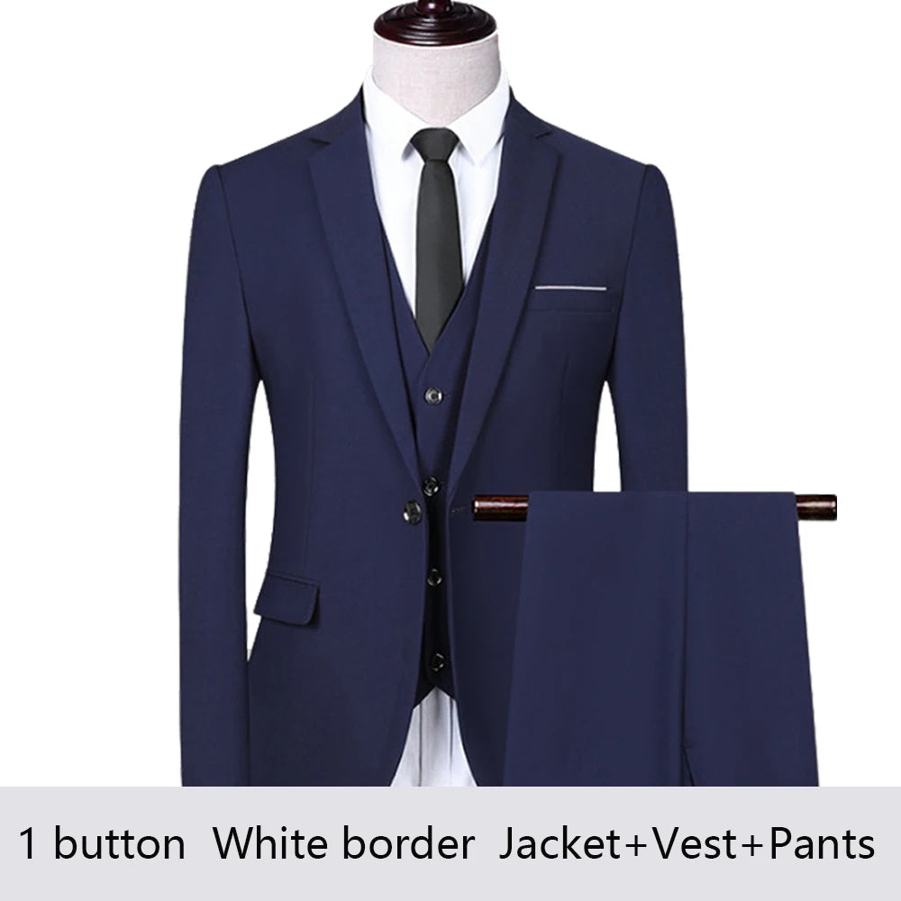 High Quality Wedding Suits For Men Elegant Blazers Set 3 Pieces Formal Classic Jackets Vest Pants Full Coats Luxury 2024 Costume