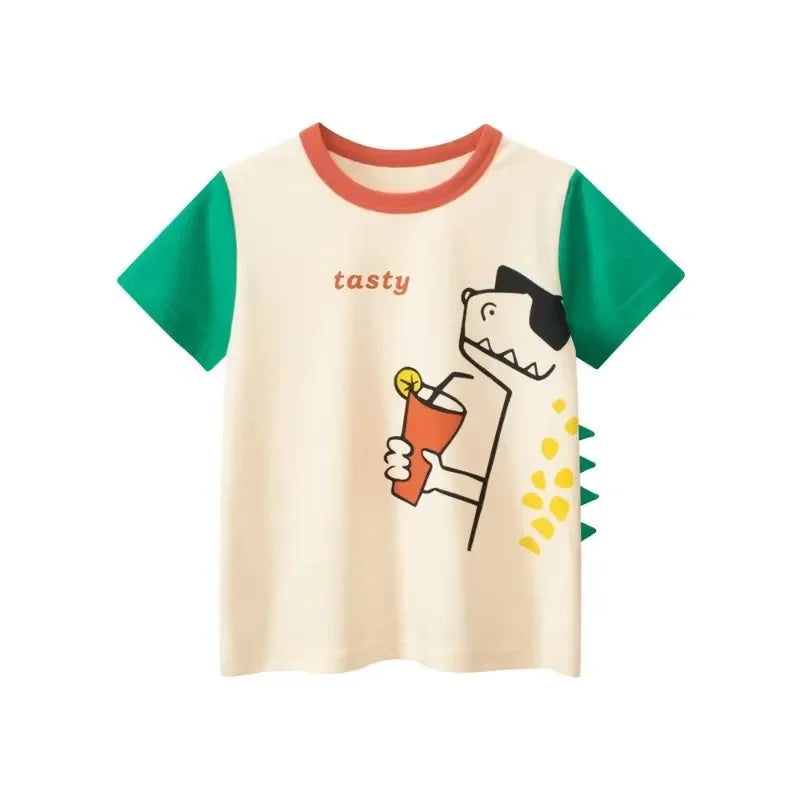 2025 Summer Brand New Cartoon Print T Shirt Boys Children's Short Sleeve O-Neck Cotton Tee Shirt Kids Tops 2-10Y Dropship