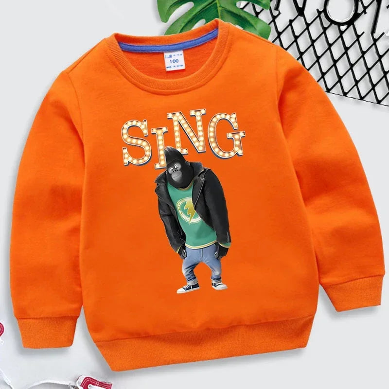 Johnny Gorilla Sing Print Children Sweatshirt Hip Hop Streetwear Autumn Kids Long Sleeve Pullover Girl Boy Johnny Gorilla Hoodie