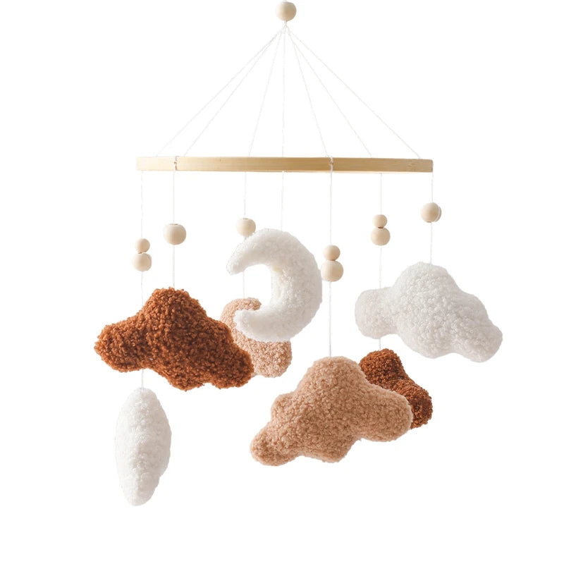 Baby Wooden Bed Bell Mobile Hanging Rattle Toys Teddy Velvet Bear Rabbit Doll Toy Newborn Music Hanger Crib Mobile Bracket Gifts