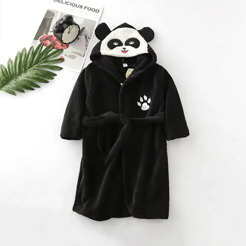 New Autumn Winter Kids Hooded Flannel Bathrobe Baby Bath Robes Boys Girls Cute Cartoon Soft Warm Pajamas Long Sleeve Towel Robe