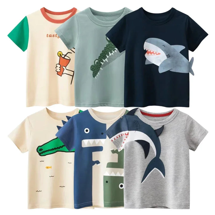 2025 Summer Brand New Cartoon Print T Shirt Boys Children's Short Sleeve O-Neck Cotton Tee Shirt Kids Tops 2-10Y Dropship