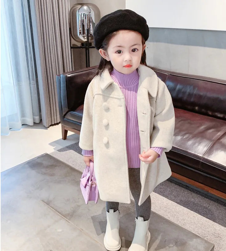 Winter Girl's Long Fashion Plus Cotton Coat 2024 Baby Girl Korean Style Thickened Double-breasted Coat Children Warm Jacket