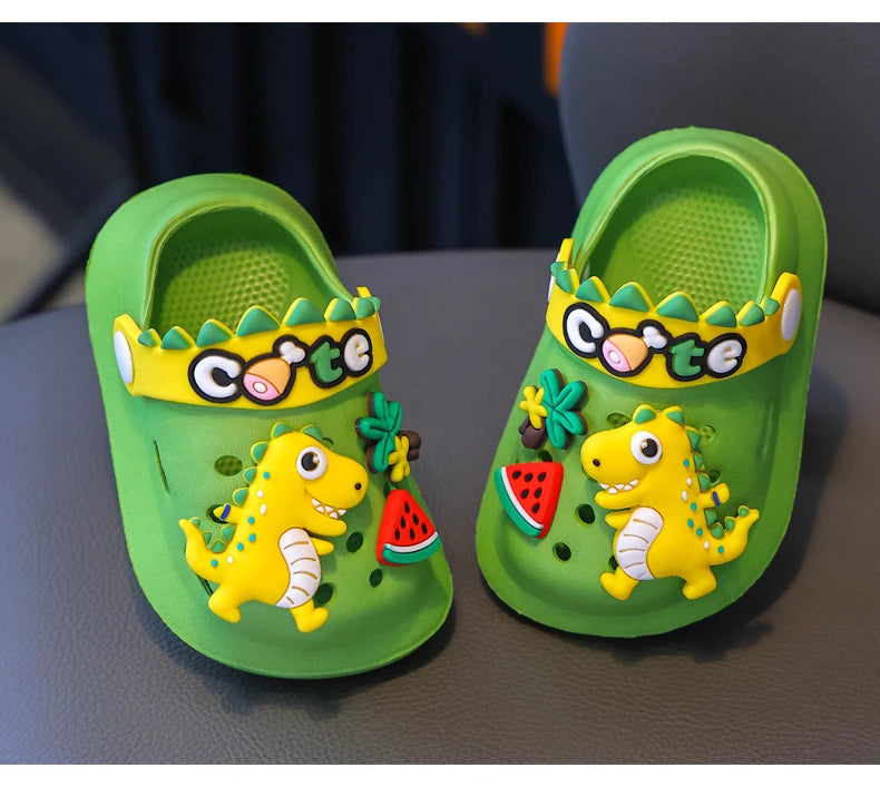 Summer Childrens Slippers Hole Kids Sandals Soft Anti-Skid Cartoon Dinosaur DIY Design Indoor Anti-Slip Boys Girls Beach Shoes