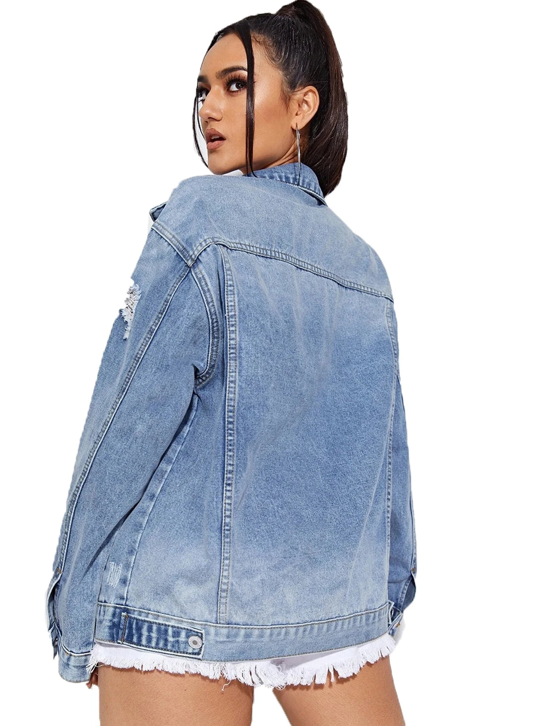 Women Jean Jacket Button Down Long Sleeve Denim Jackets With Pockets