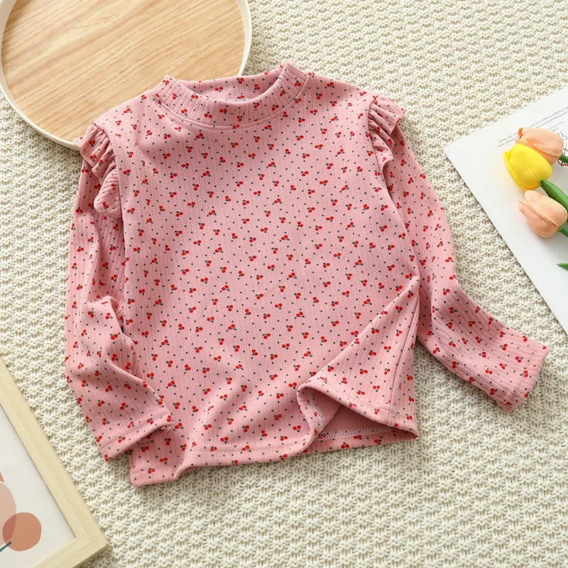 1pcs Autumn Winter Children's T-Shirts Baby Floral Print Tops Kids Round Neck Long Sleeve Base Shirt Girls Tshirts Clothes