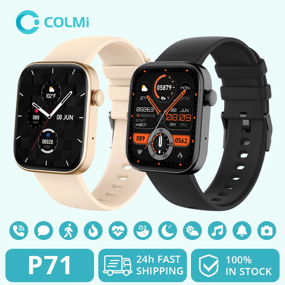 COLMI P71 Voice Calling Smartwatch Men Health Monitoring IP68 Waterproof Smart Notifications Voice Assistant Smart Watch for Men & Women