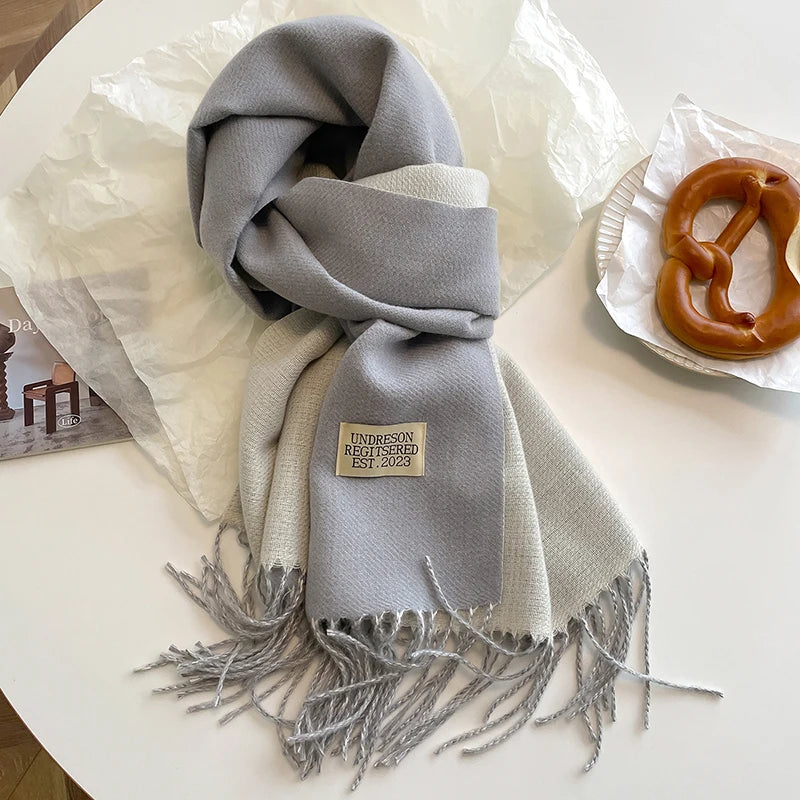 2025 New Fashion Cashmere Scarf Warm Winter for Women Korean Style Knitted Solid Color Double Sided Wraps Neckerchief