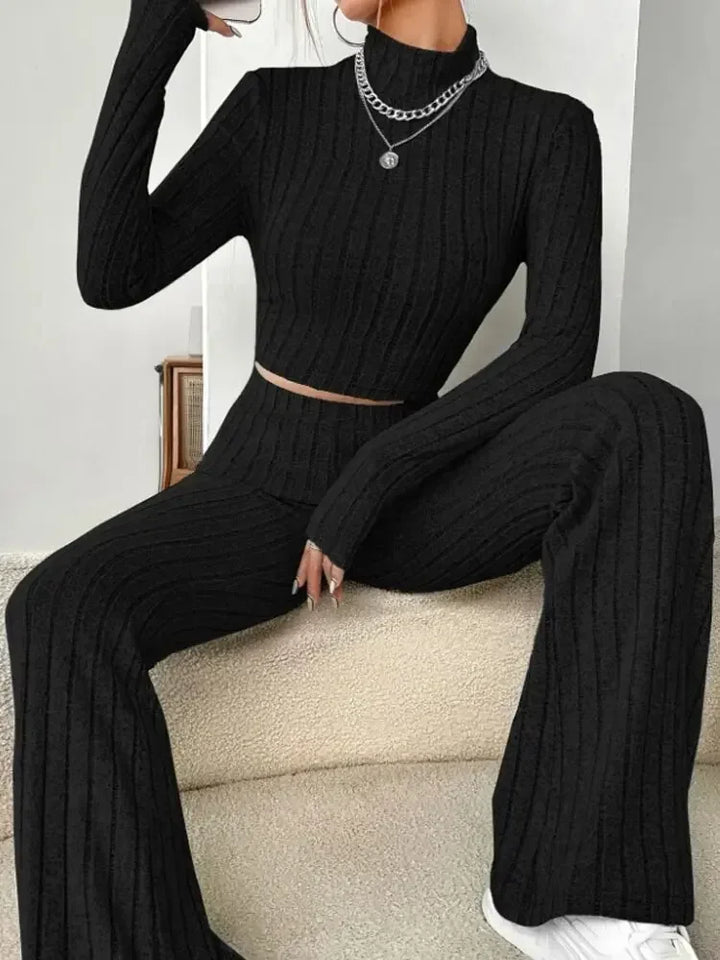 Women Fashion Solid Color Streetwear Autumn Winter Elegant Round Neck Tops Loose Pants Suit Casual Holiday Sport Two Piece Sets