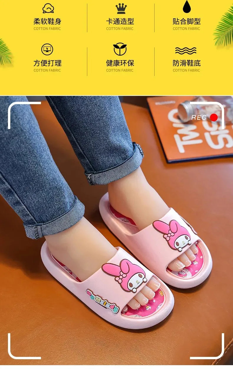 Sanrio Authorization Kuromi Children's Slides Summer Girls Indoor Non-slip Melody Baby Home Boys' Slippers Cute Outdoor Sandals