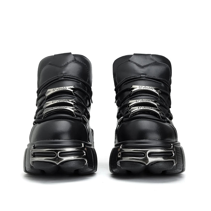 2024 NEW Punk Style Women Shoes Lace-up heel height 6CM Platform Shoes Woman Gothic Ankle Rock Boots Metal Decor Woman Sneakers