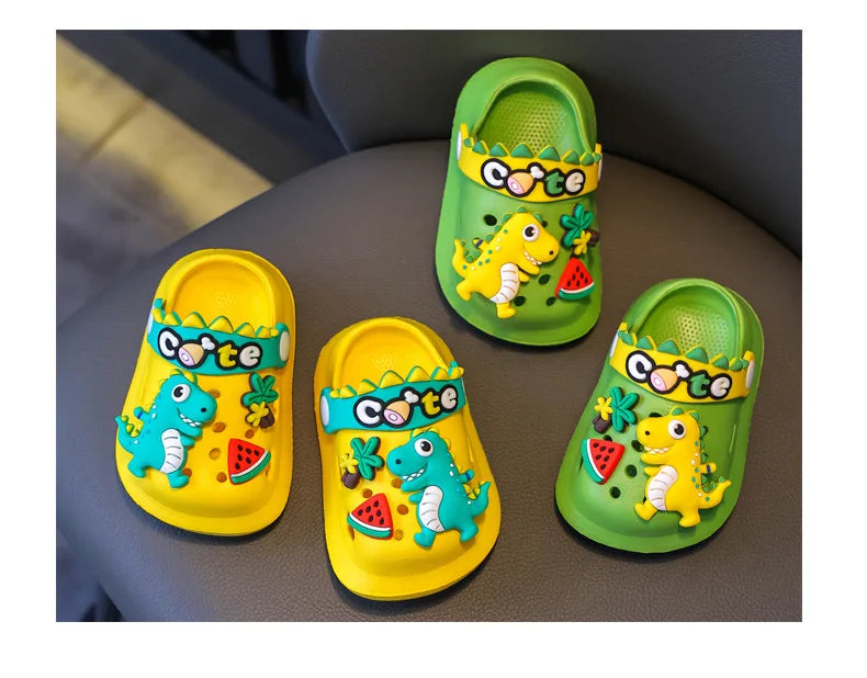 Summer Childrens Slippers Hole Kids Sandals Soft Anti-Skid Cartoon Dinosaur DIY Design Indoor Anti-Slip Boys Girls Beach Shoes