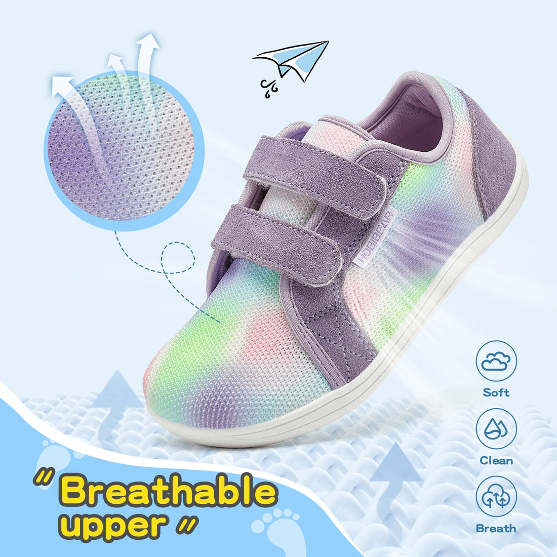 HOBIBEAR Kids Mesh Barefoot Shoes Little/Big/Kid Wide Toe Minimalist Sneakers Lightweight Hook Loop Breathable Casual Shoes