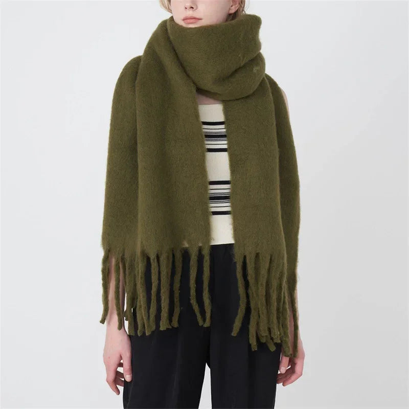 230*37cm Winter Scarf Women Luxury   Scarf Thickened Warm Shawl Classic Tassels Fluffy Scarf Solid Color Soft Shawl