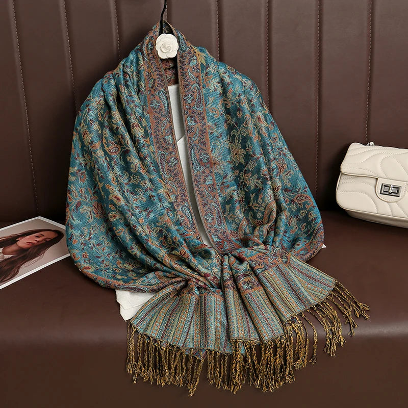 Tassel Blanket Design Thick Pashmina New Winter Warm Shawl Wrap Cashmere Scarf Women Neckerchief Poncho Stoles 2025