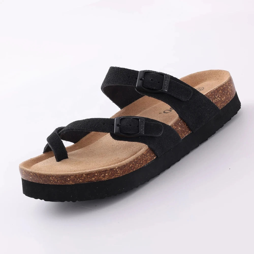 Comwarm Classic Cork Sandals For Women Men Fashion Soft Thick Sole Cork Slippers Summer Beach Sandals Home Open Toe Flat Sandals