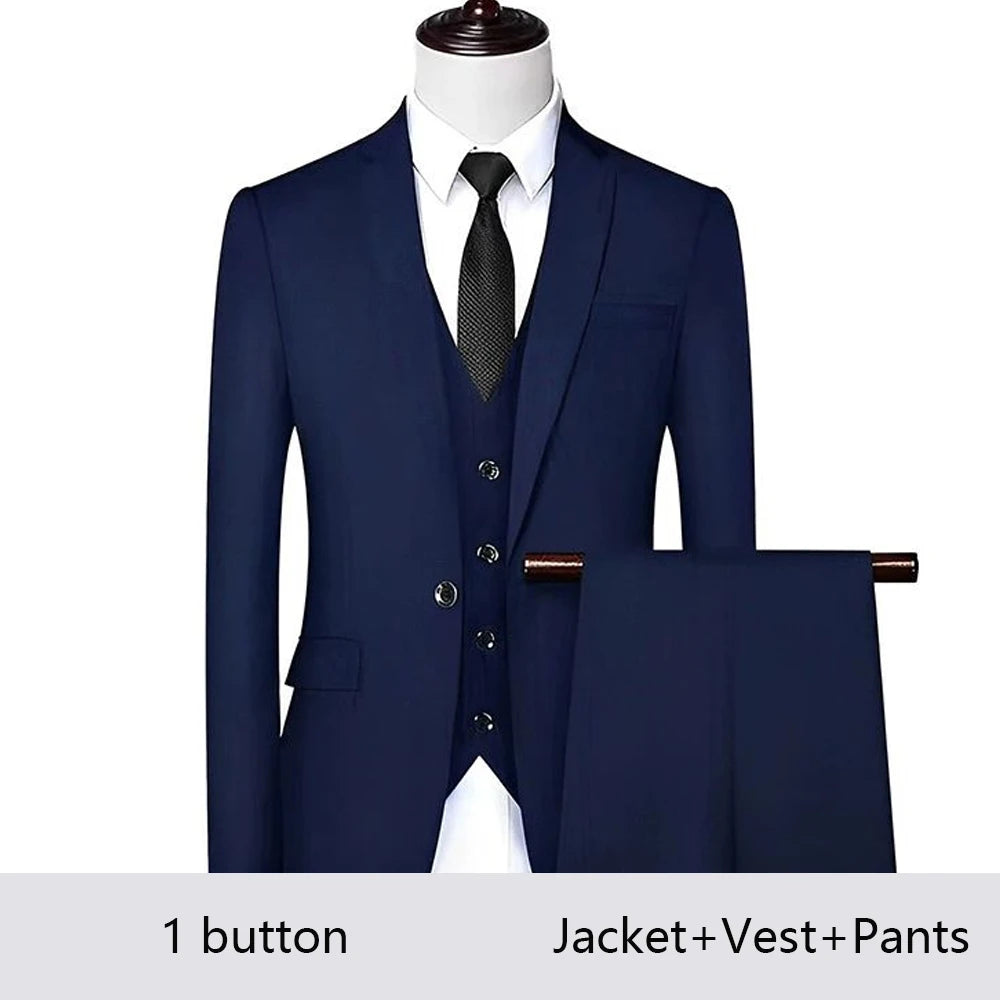 High Quality Wedding Suits For Men Elegant Blazers Set 3 Pieces Formal Classic Jackets Vest Pants Full Coats Luxury 2024 Costume