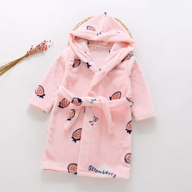 New Autumn Winter Kids Hooded Soft Flannel Bathrobe Baby Bath Robes Boys Girls Cute Cartoon Bear Pajamas Long Sleeve Towel Robe