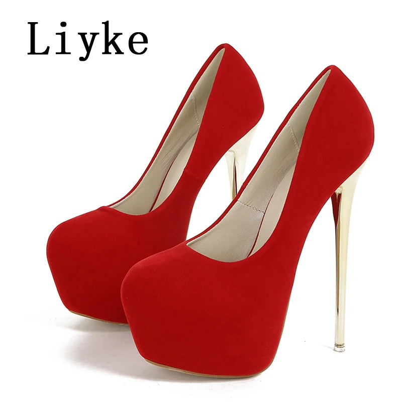 Liyke 2025 Spring Autumn Fashion Platform Pumps Sexy Round Toe Thin High Heels Women's  Wedding Party Nightclub Dress Shoes