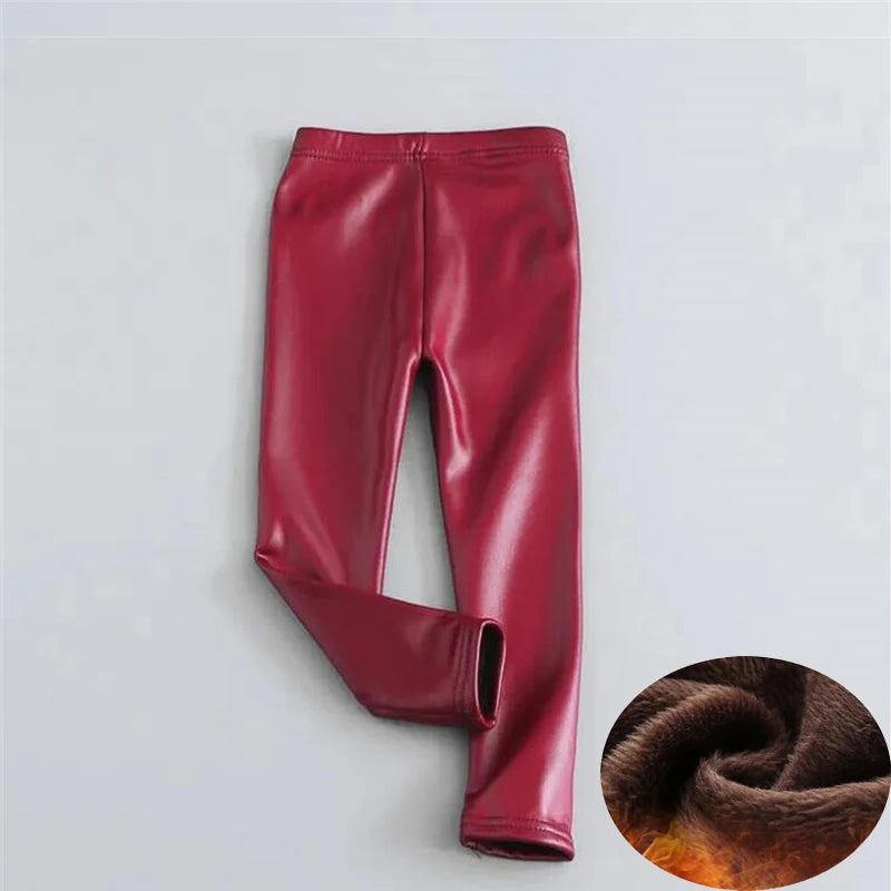 Girls Clothing Pant Autumn Winter Girls Slim Thicken Imitation Leather Legging Girls Plus Velvet Warm Trousers  For Girl Pants