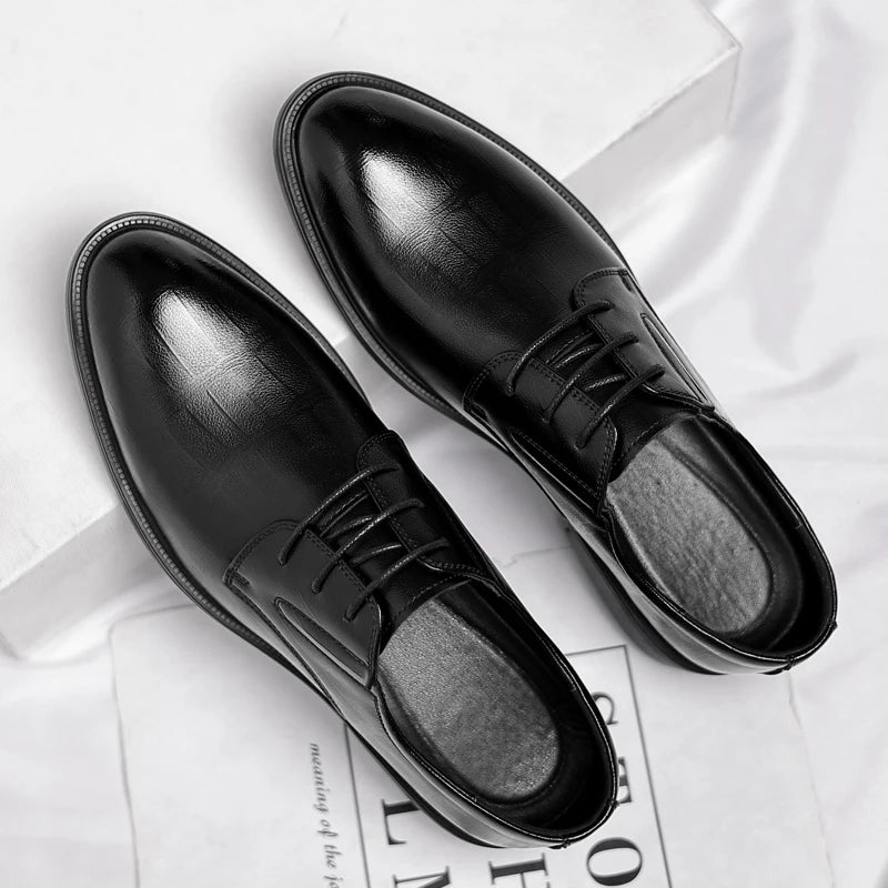 3/6/8 CM Elevator Shoes Men Dress Shoes Black Soft Leather Men Heighten Formal Shoes Casual Business Men Oxfords Suit Shoes