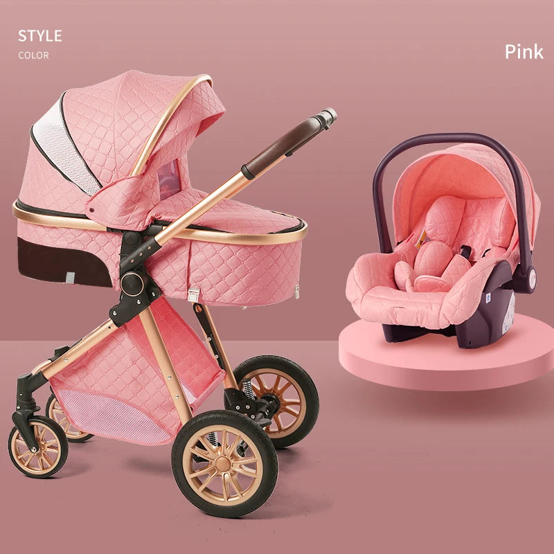 Luxury Baby Stroller 3 in 1 High Landscape Baby Cart Can Sit Can Lie Portable Pushchair Baby Cradel Infant Carrier